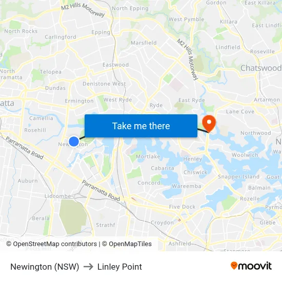 Newington (NSW) to Linley Point map