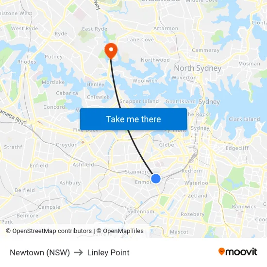 Newtown (NSW) to Linley Point map