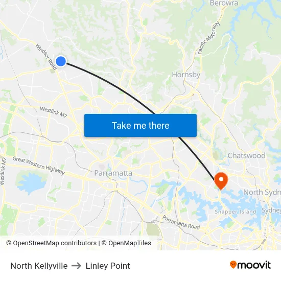 North Kellyville to Linley Point map