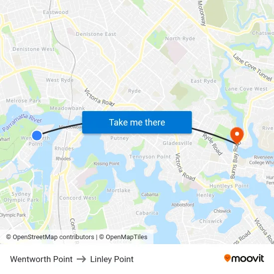 Wentworth Point to Linley Point map