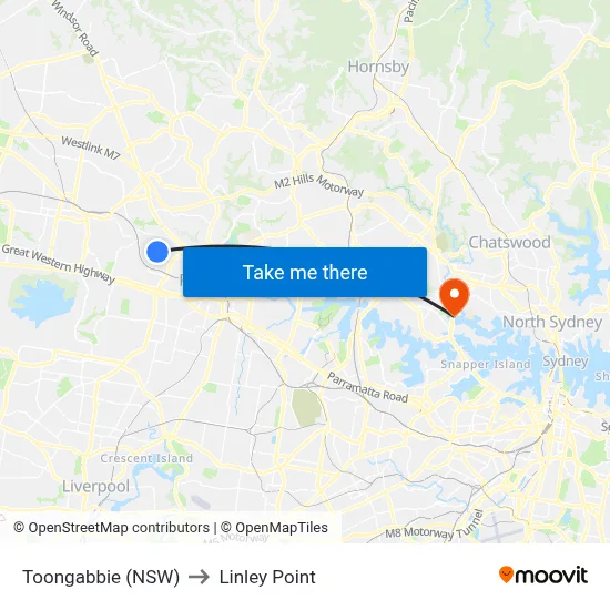 Toongabbie (NSW) to Linley Point map