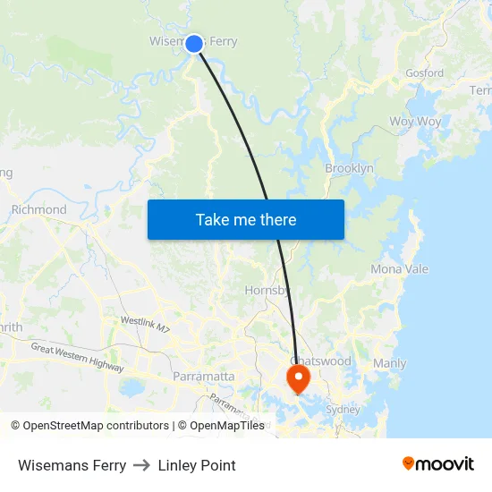Wisemans Ferry to Linley Point map