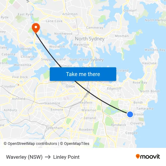 Waverley (NSW) to Linley Point map