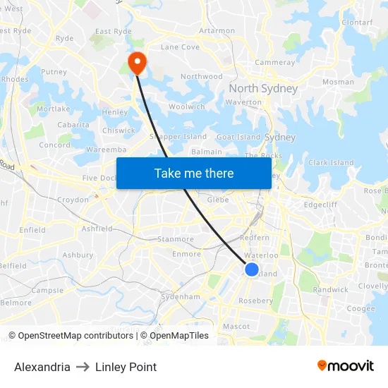 Alexandria to Linley Point map
