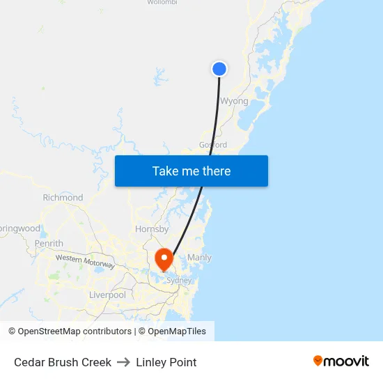 Cedar Brush Creek to Linley Point map