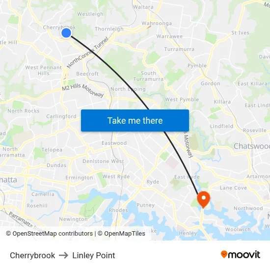 Cherrybrook to Linley Point map