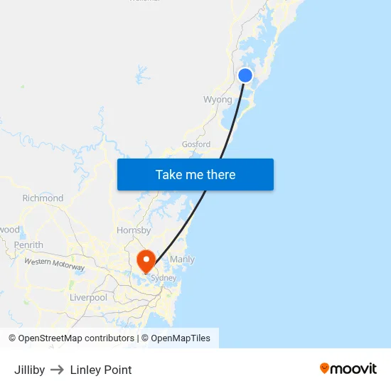 Jilliby to Linley Point map