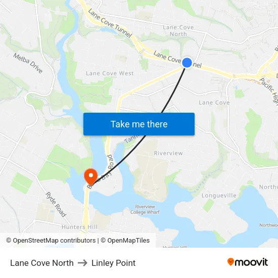 Lane Cove North to Linley Point map