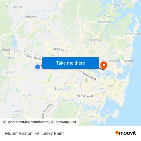 Mount Vernon to Linley Point map