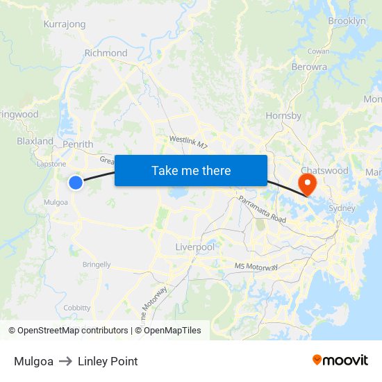 Mulgoa to Linley Point map