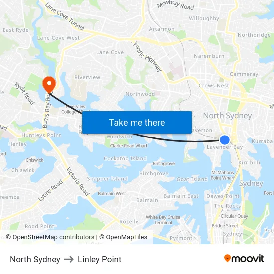North Sydney to Linley Point map