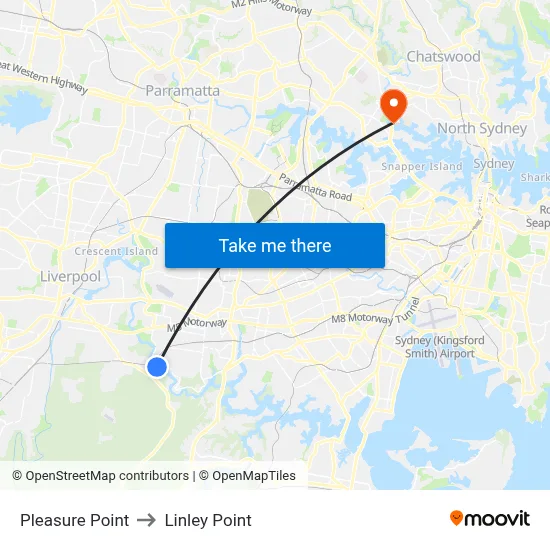 Pleasure Point to Linley Point map