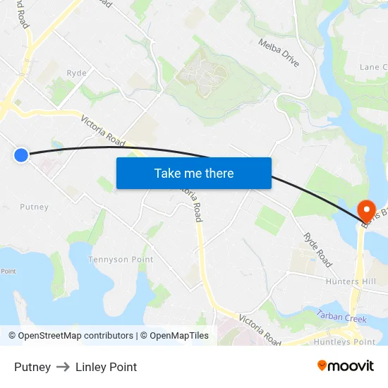 Putney to Linley Point map