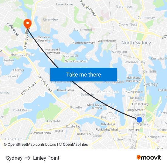 Sydney to Linley Point map