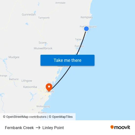 Fernbank Creek to Linley Point map