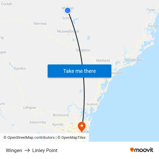Wingen to Linley Point map
