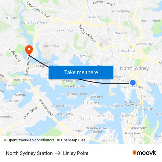 North Sydney Station to Linley Point map