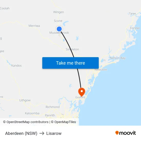 Aberdeen (NSW) to Lisarow map