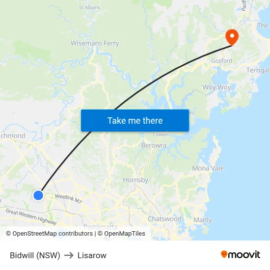 Bidwill (NSW) to Lisarow map