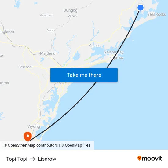 Topi Topi to Lisarow map
