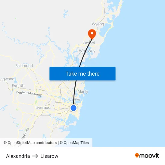 Alexandria to Lisarow map