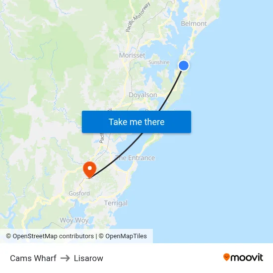 Cams Wharf to Lisarow map