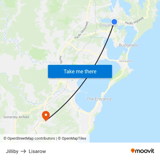 Jilliby to Lisarow map