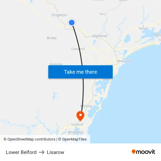 Lower Belford to Lisarow map