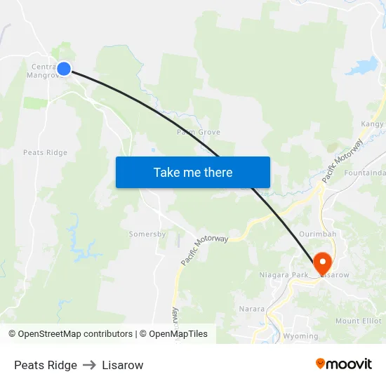 Peats Ridge to Lisarow map