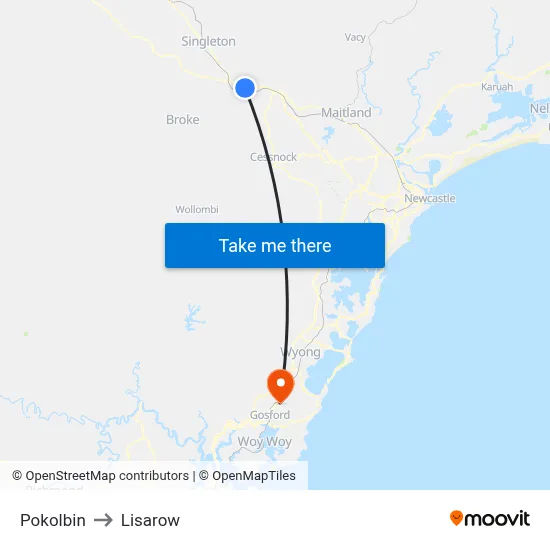 Pokolbin to Lisarow map