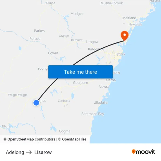 Adelong to Lisarow map