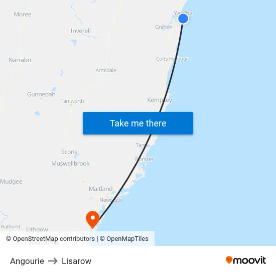 Angourie to Lisarow map