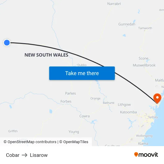Cobar to Lisarow map