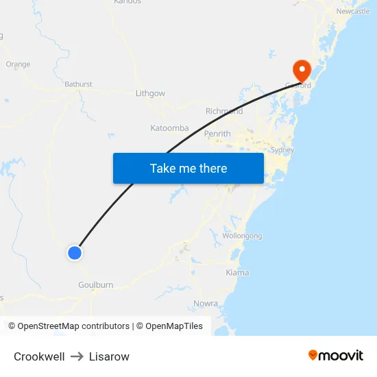 Crookwell to Lisarow map