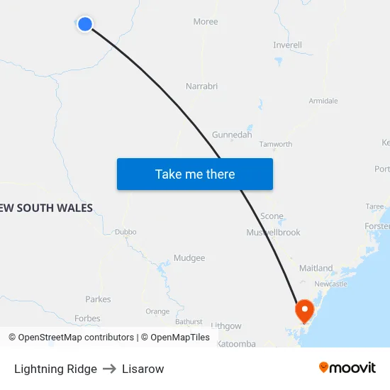 Lightning Ridge to Lisarow map