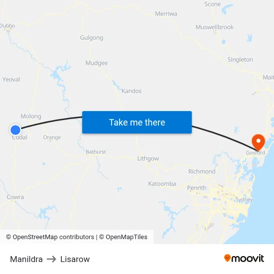 Manildra to Lisarow map
