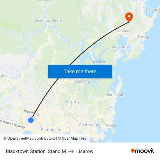 Blacktown Station, Stand M to Lisarow map