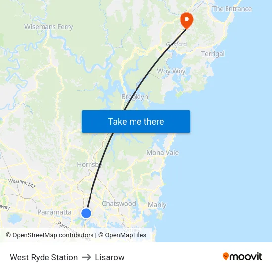 West Ryde Station to Lisarow map