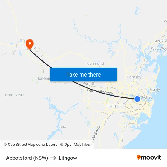 Abbotsford (NSW) to Lithgow map