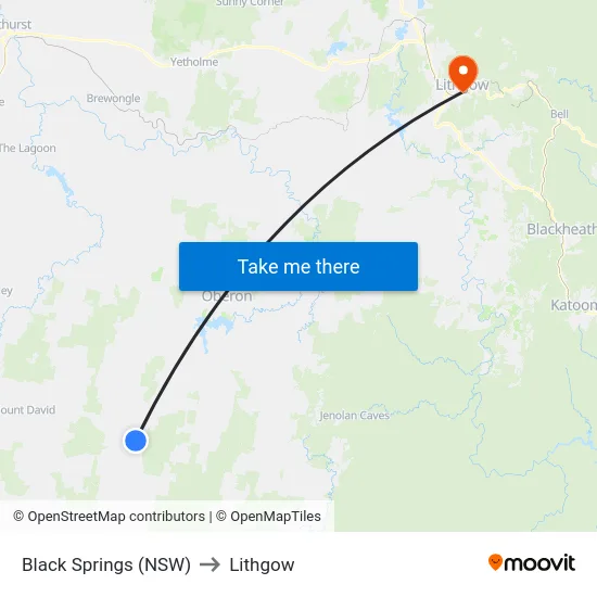 Black Springs (NSW) to Lithgow map