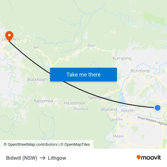 Bidwill (NSW) to Lithgow map