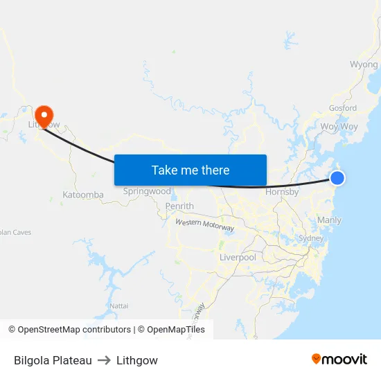 Bilgola Plateau to Lithgow map