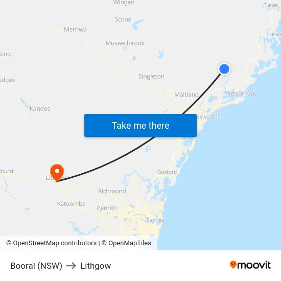 Booral (NSW) to Lithgow map