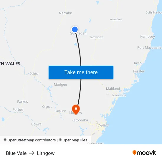 Blue Vale to Lithgow map