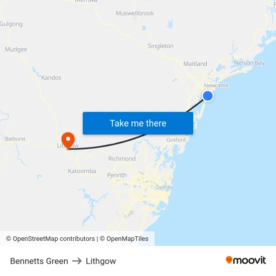 Bennetts Green to Lithgow map
