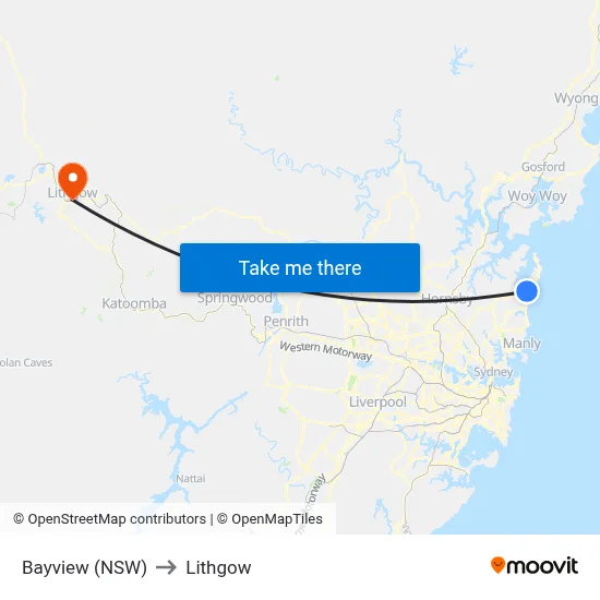 Bayview (NSW) to Lithgow map