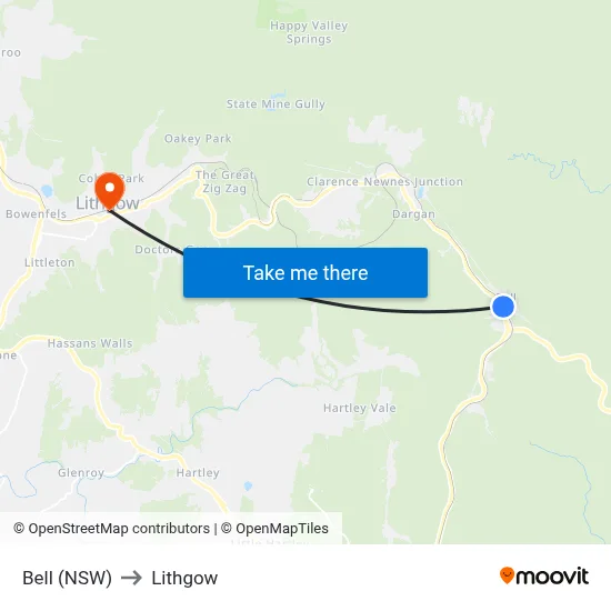 Bell (NSW) to Lithgow map