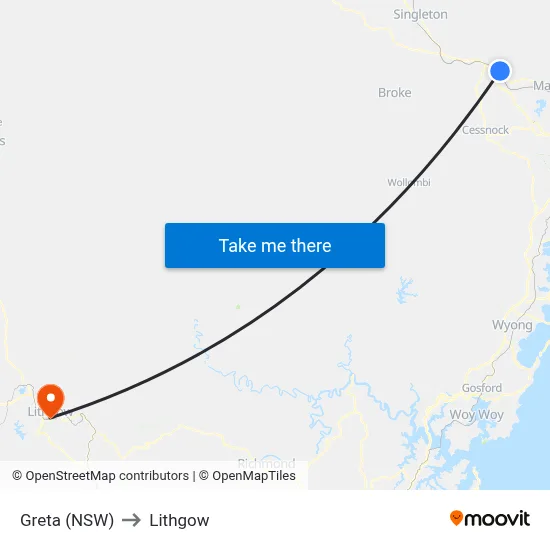 Greta (NSW) to Lithgow map