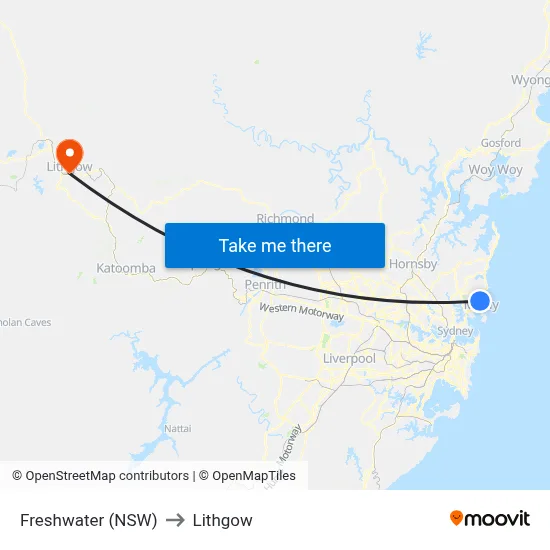 Freshwater (NSW) to Lithgow map