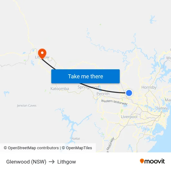 Glenwood (NSW) to Lithgow map